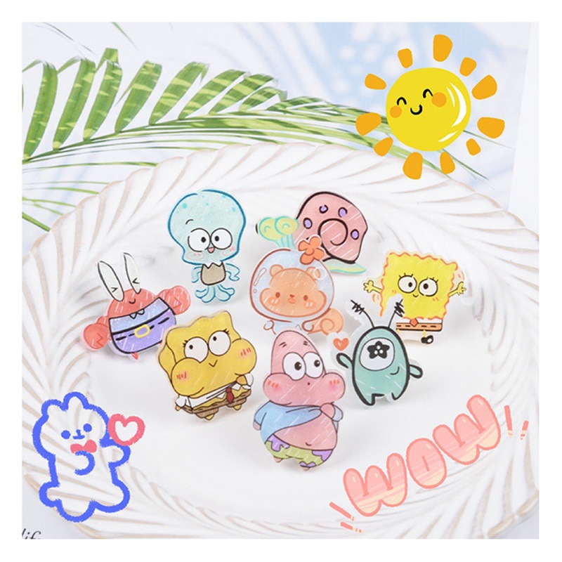 Esponja de dibujos animados bebé serie niños lindo horquilla acrílico fino flash roto pelo flequillos clip divertido duckbill clip