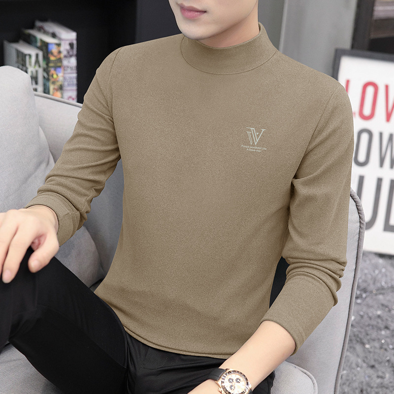 청소년용 데론 하프 터틀넥 가을 겨울 남성용 긴팔 티셔츠, 기모 및 두꺼운 보온 기능성 베이스 레이어, 남성용 중간 칼라 이너웨어
