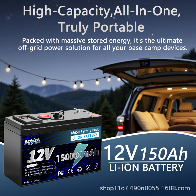Batería de ciclo profundo LiFePO4 de iones de litio de 12V 150Ah para energía solar, sonda de peces, rueda de potencia