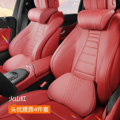 and Car Accessories, Headrest - volcano-red-nappa-memory-foam-headrest-lumbar-support-x2-sets