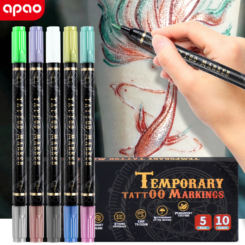 Double-Ended Dual-Color Temporary Tattoo Pen with Soft Tip for Body Painting, Graffiti Marker, Festival Party Skin Marker Double-Ended Dual-Color Temporary Tattoo Pen with Soft Tip for Body Painting, Graffiti Marker, Festival Party Skin Marker