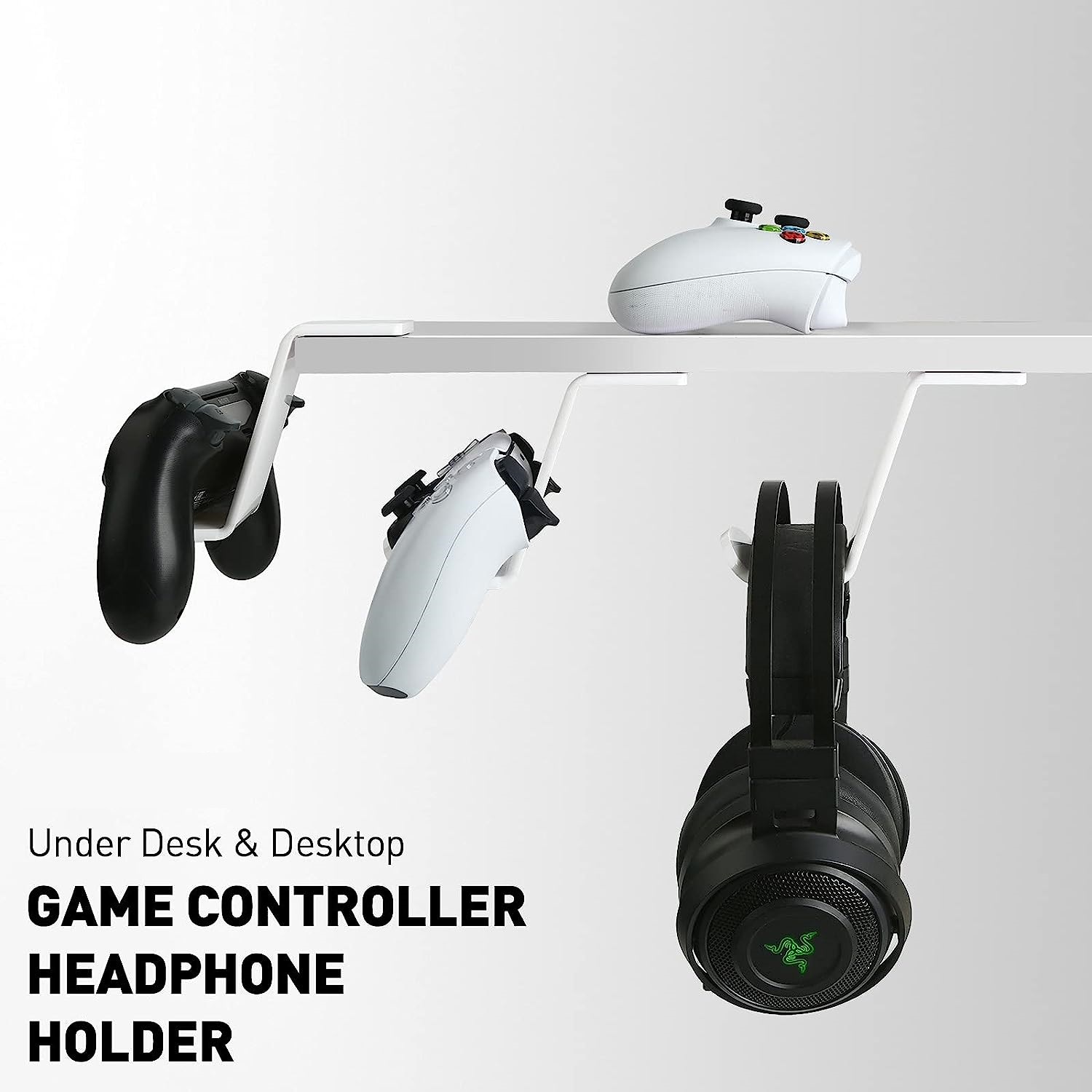 桌下和桌面控制器支架游戏配件通用控制器支架带夹子白色耳机挂架