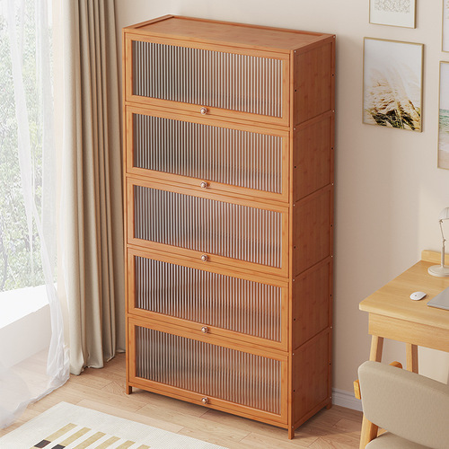 Bookcase with door modern simple dustproof lattice cabinet combination vertical cabinet storage cabinet storage children's bookshelf floor-standing solid wood