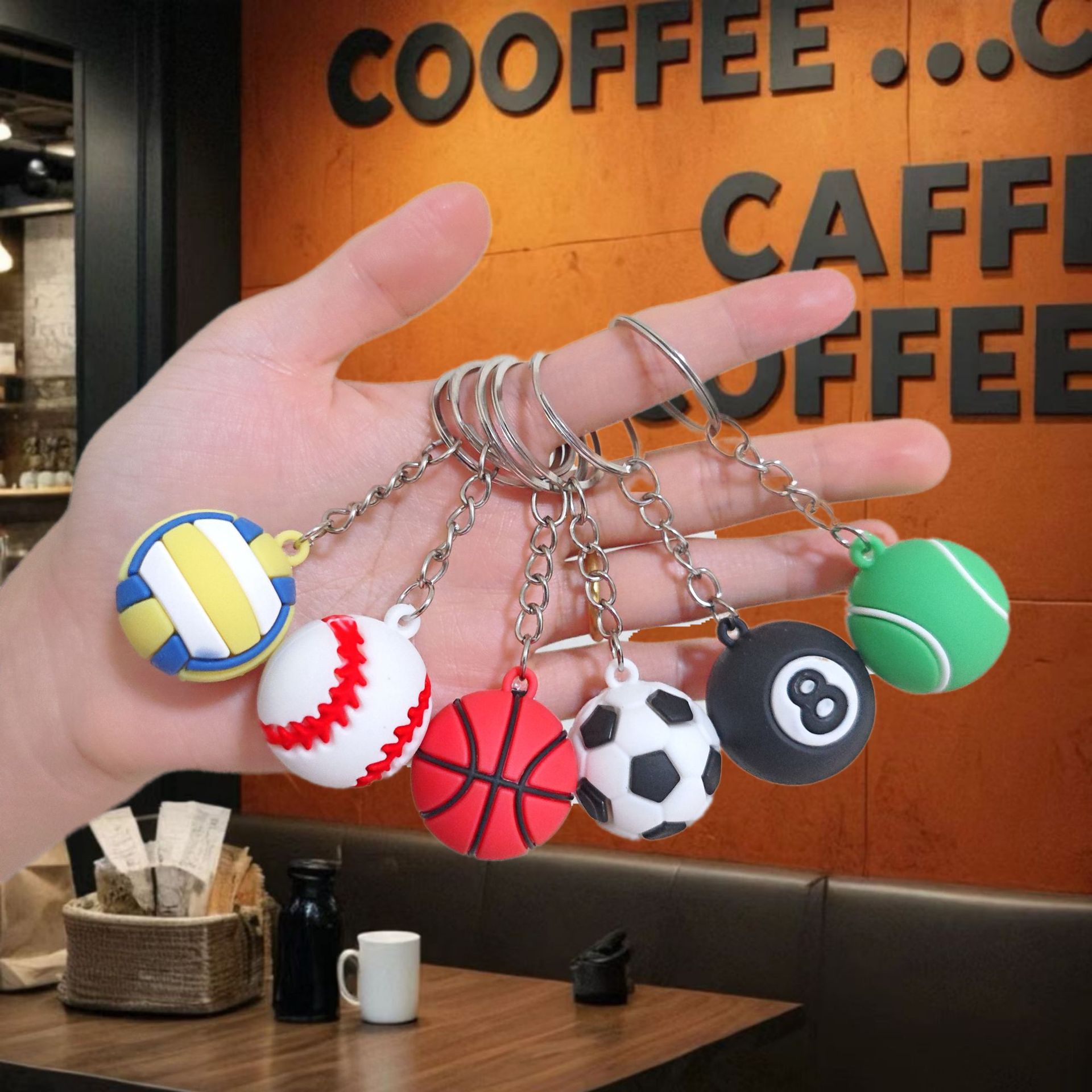 Cross-Border Creative Key Chain Pvc Football Baseball Basketball Volleyball Beach Ball Rugby Key Chain Small Gift