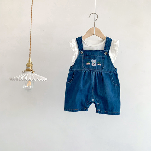 Baby clothes, summer suit, baby girl's onesie, summer super cute baby denim bag fart suit, outdoor crawl suit