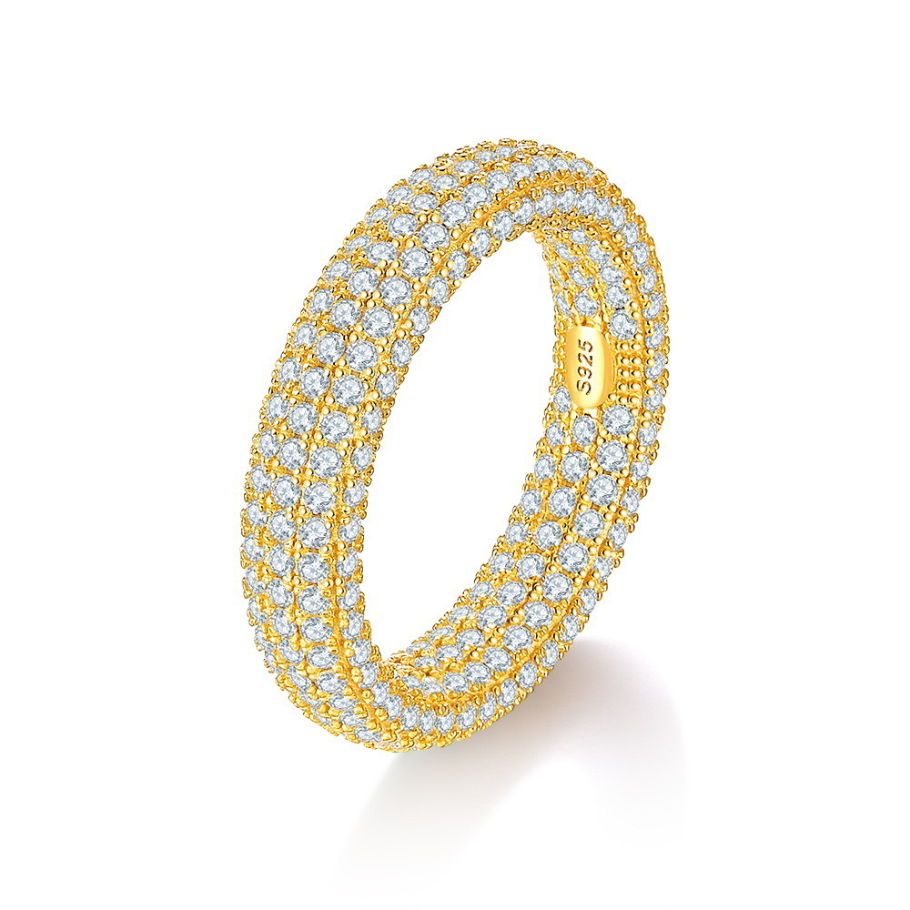 跨境925纯银微镶满莫桑石戒指嘻哈hiphop欧美个性简约潮男女指环