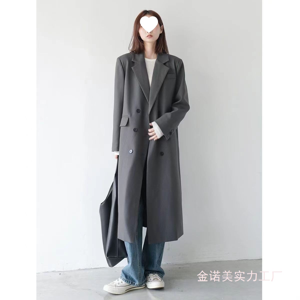 灰风衣加长款西装式风衣外套女秋冬2025新款流行英伦复古大衣