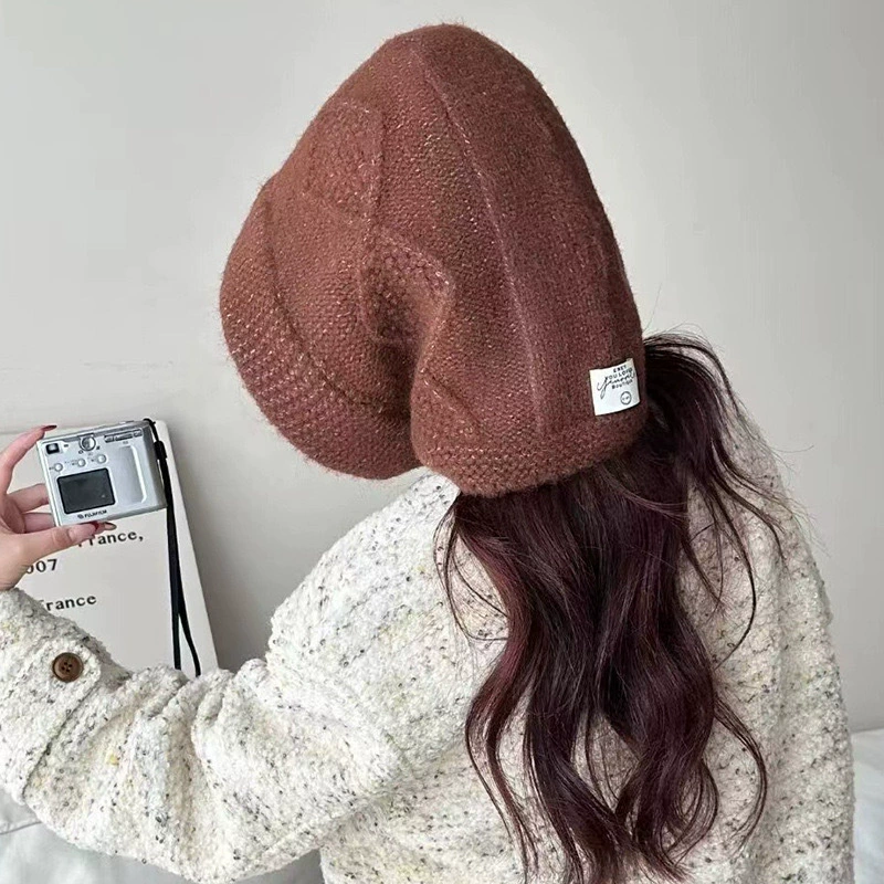 Demi-season woolen keep warm scarf with diamond pattern, knitted hat