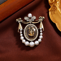 レトロ宮廷風真珠流蘇ブローチ女性ファッションコート胸花飾りバロック水ドリルピンアクセサリー