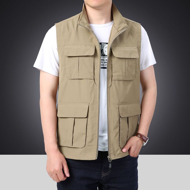 Spring and Autumn New Multi-Pocket Vest Men's Thin Casual Vest Jacket Men's Fishing Photography Vest Waistoutwear Customized Logo Spring and Autumn New Multi-Pocket Vest Men's Thin Casual Vest Jacket Men's Fishing Photography Vest Waistoutwear Customized Logo