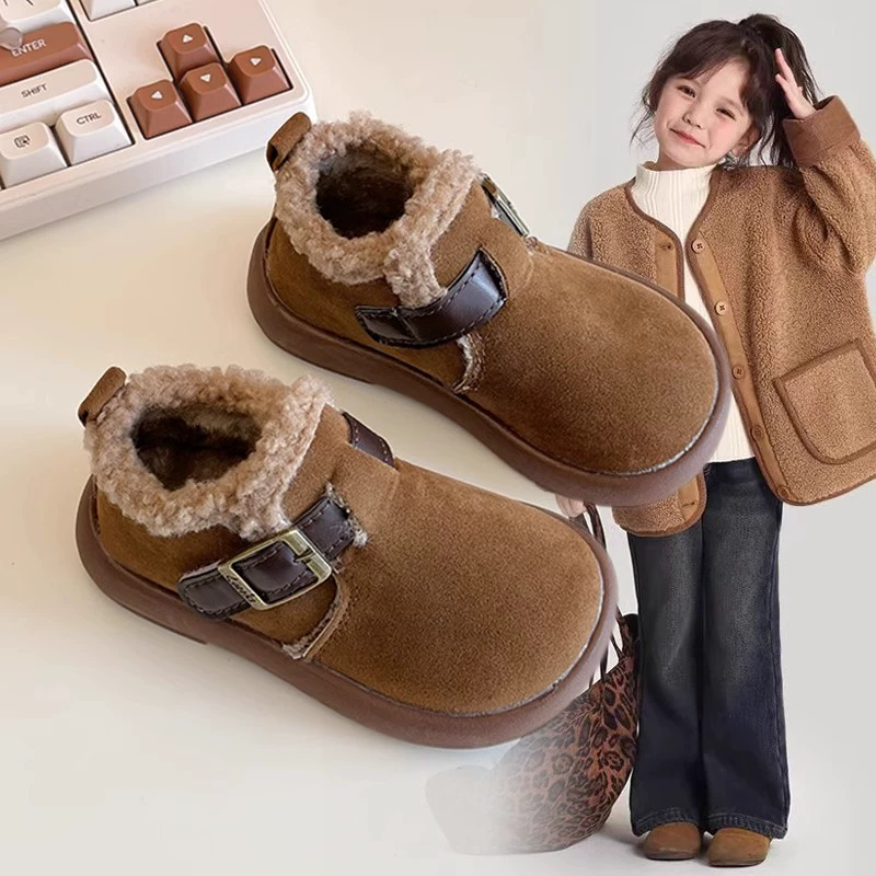 Девочки плюшевые толстые снежные сапоги 2024 зимние новые ботинки Birken девушки короткие ботинки теплые детские хлопчатобумажные туфли