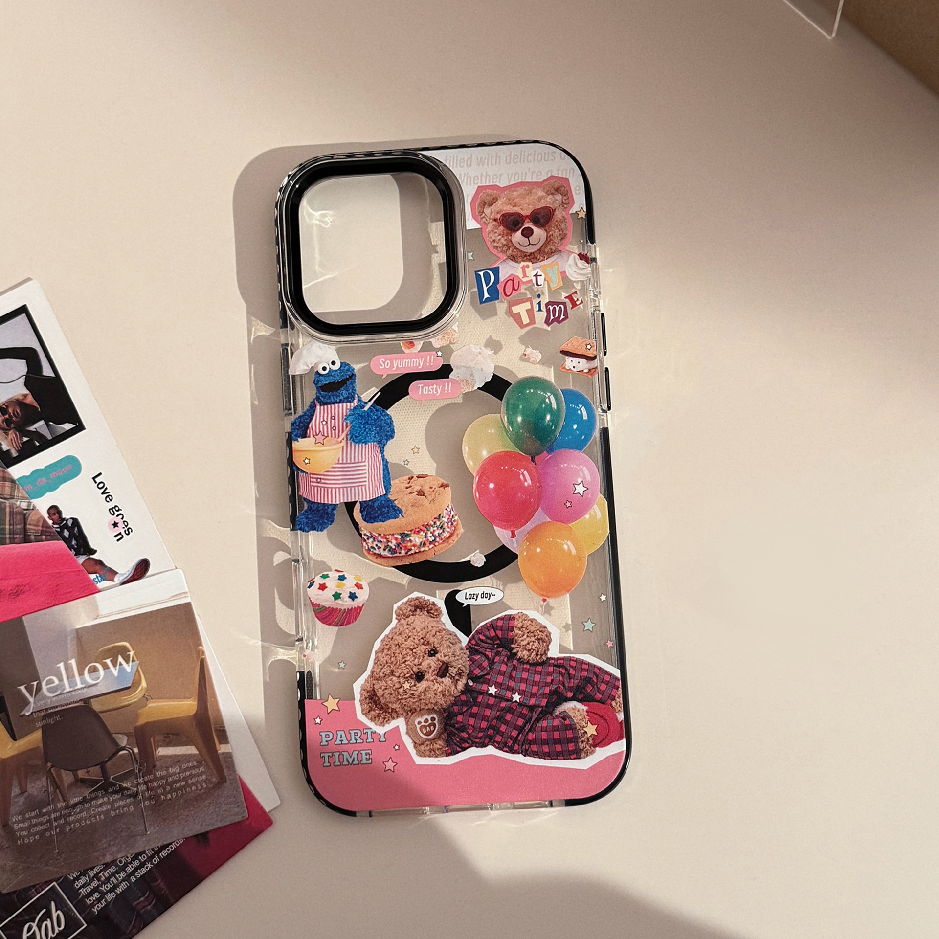 Funda magnética transparente para iPhone 17, estilo Donut Stand 16 Pro Max, adecuada para niños, diseño de oso infantil, funda suave para iPhone 13/14