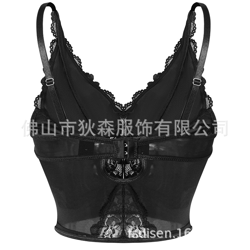 Nueva perspectiva de encaje de estilo europeo y americano, espalda abierta en V profunda, eslinga sexy delgada y delgada