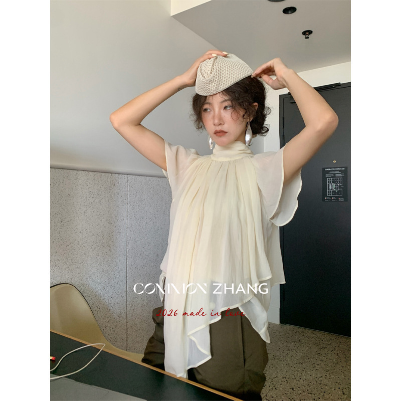 Youji Cz Zhang Guangzhou Shisanxing Summer Tencel French Retro Shirt Women's Designer Blouse C13473