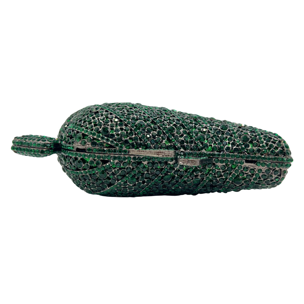 Túi clutch nữ đính đá hình chiếc lá hộp kim loại cứng dự tiệc — ngọc lục bảo, Tùy chỉnh các màu khác