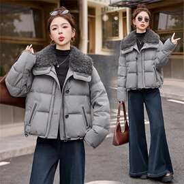 韩版仿羊羔毛翻领羽绒服女2025冬新款超好看灰色洋气加厚外套