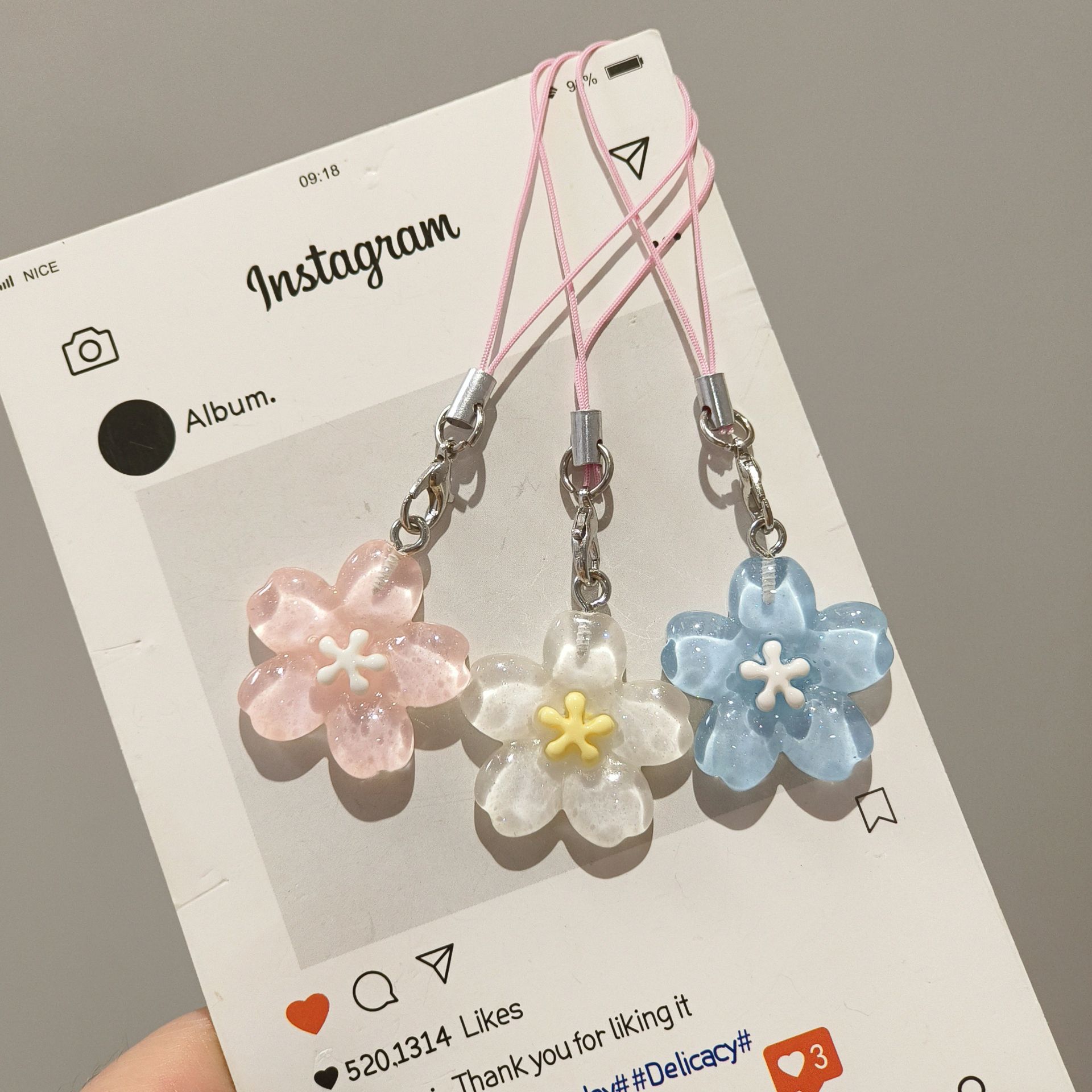Cute Ice-Transparent Glitter Cherry Blossom Keychain Pendant Student School Bag Accessories Couple Besties Versatile Mobile Phone Chain Jewelry