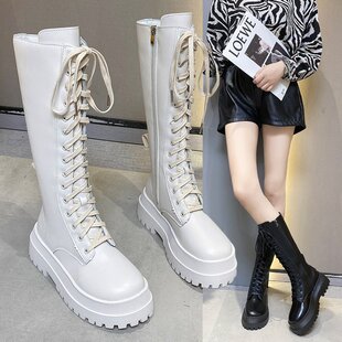 Women's long boots autumn and winter New European and American fashion platform heel side zipper lace-up platform high heel thin Knight boots
