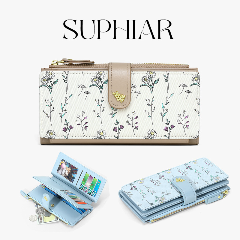 Cartera de cambio en una gran capacidad Pu billetera de mujer alta sensación de tres plegables billetera de cremallera en el viento largo