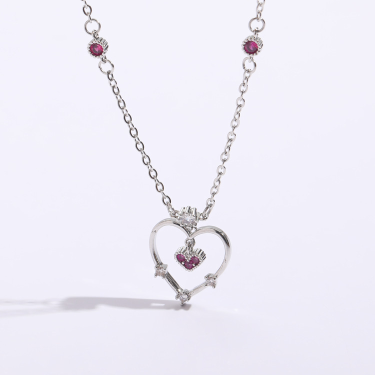 Fashion Heart Shape Copper Plating Inlay Zircon Pendant Necklace 1 Piece