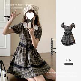 奶系穿搭春夏甜美泡泡袖连衣裙子女夏季新款在逃公主蓬蓬短裙