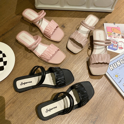 Slippers for women to wear in summer, fairy style for home, anti-slip slope heel, versatile, sweet beach shoes, sandals wholesale