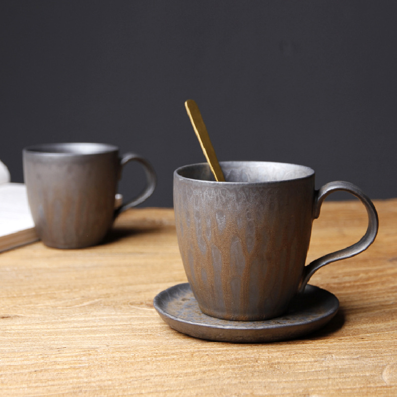 Japanese Retro Ceramic Coffee Mug With Wooden Handle_voghion.com