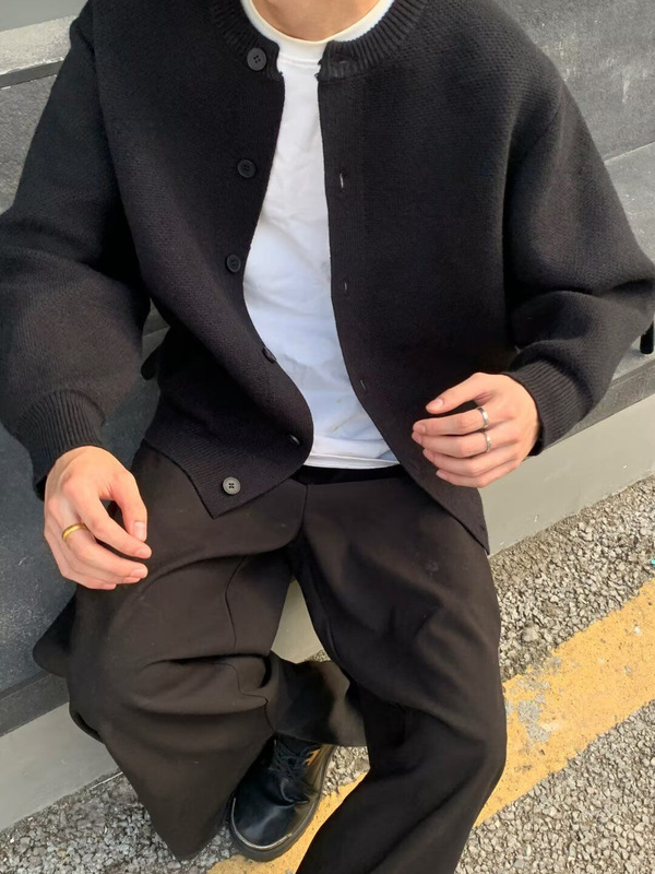 批发潮流复古圆领针织开衫慵懒风男毛衣外套男装宽松休闲百搭高级|undefined