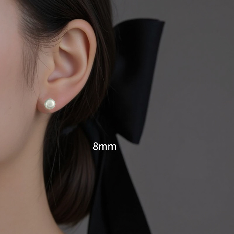 8mm 화이트 진주 스터드 귀걸이 [쌍]