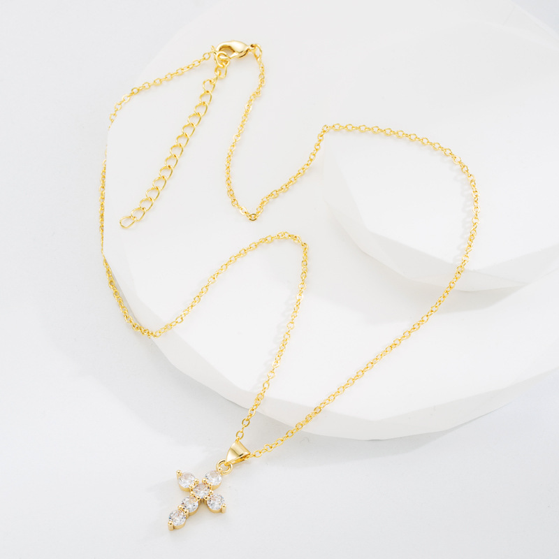 Fashion Cross Copper Pendant Necklace Zircon Copper Necklaces