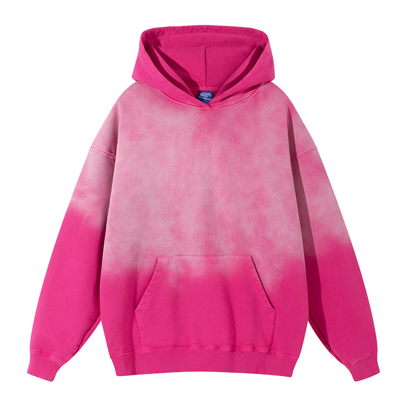 420g europeo y americano transfronterizo pesado puro algodón lavado apenado suéter moda marca casual retro gradiente color colgante teñido superior