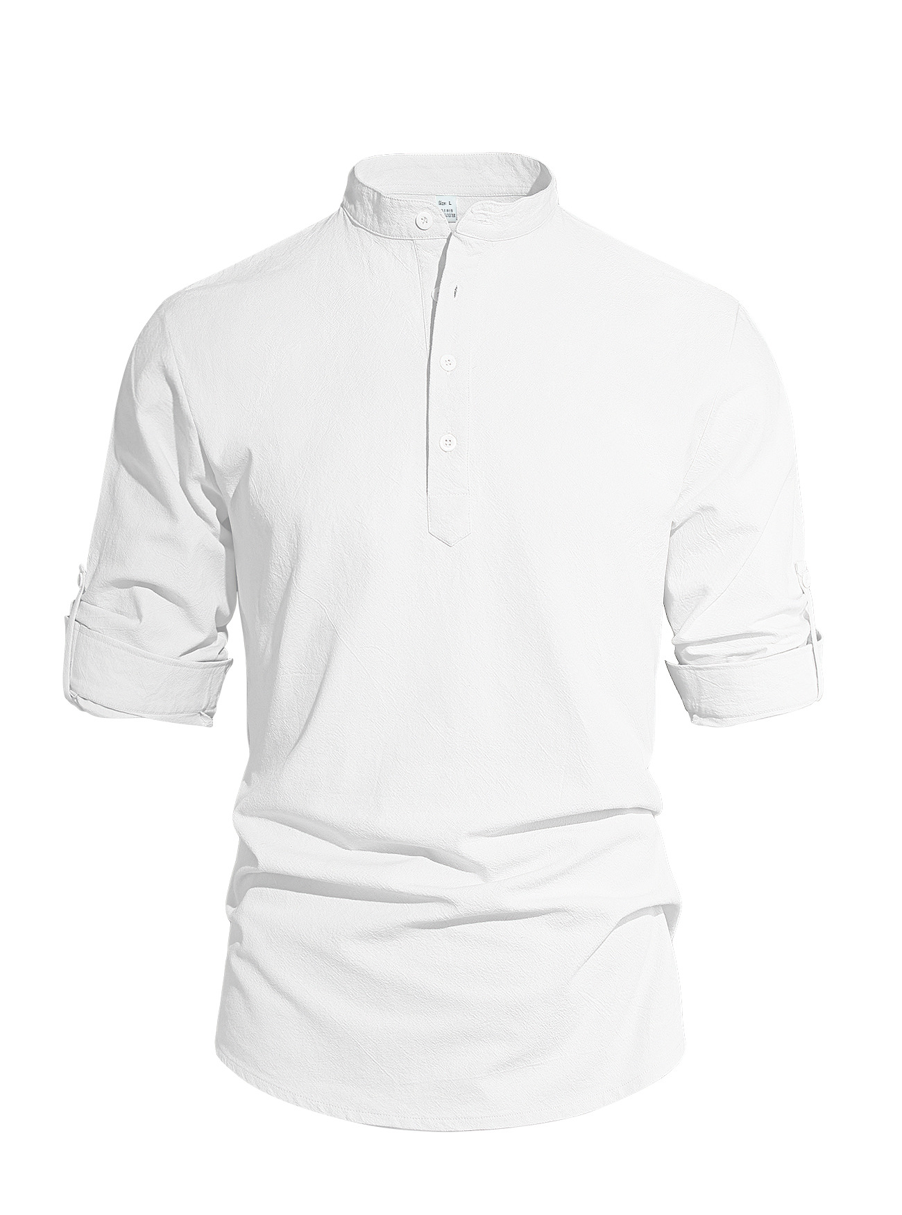 Nuevo cross-border camisa casual de hombre de moda de cuello de algodón y lino de manga larga camisa casual de color sólido para hombres