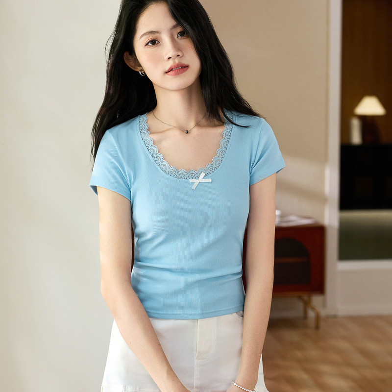 Ballet-Style Pure Desire Gentle Lace-Trimmed T-Shirt for Women 2026 Summer New Retro Short-Sleeve Pure Cotton Base Shirt Top