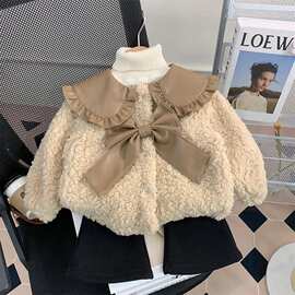 女童外套秋冬2024新款加厚女宝宝韩版洋气皮毛一体冬装儿童毛毛衣