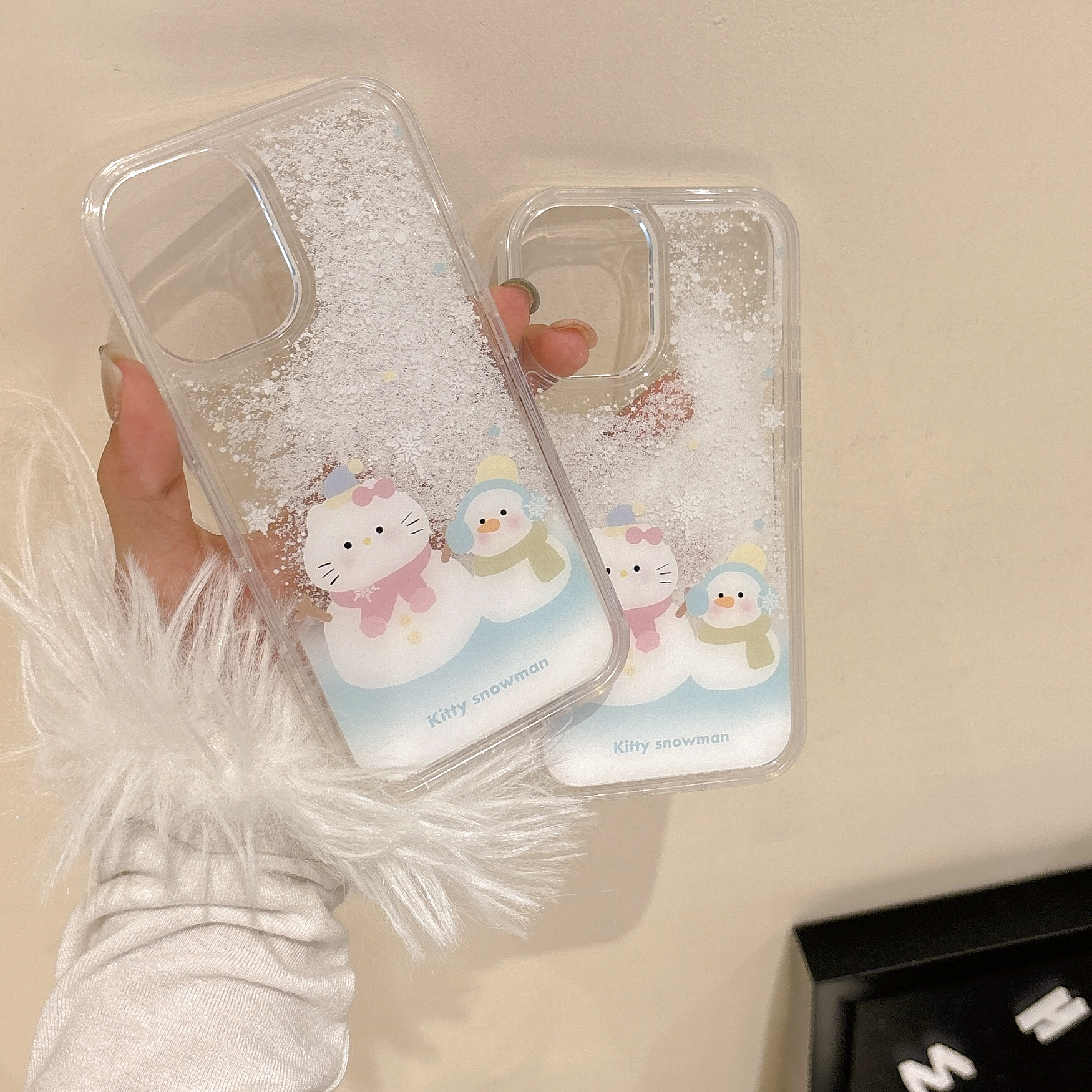 卡通流沙kt猫雪人适用iPhone16promax手机壳苹果15/14/13女12透明
