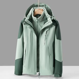 Outdoor Jacket Men's and Women's Three-in-one 0.05kg Piece Set Autumn and Winter Plus Velvet Thickened Waterproof Breathable Tibetan Coat Ski Suit