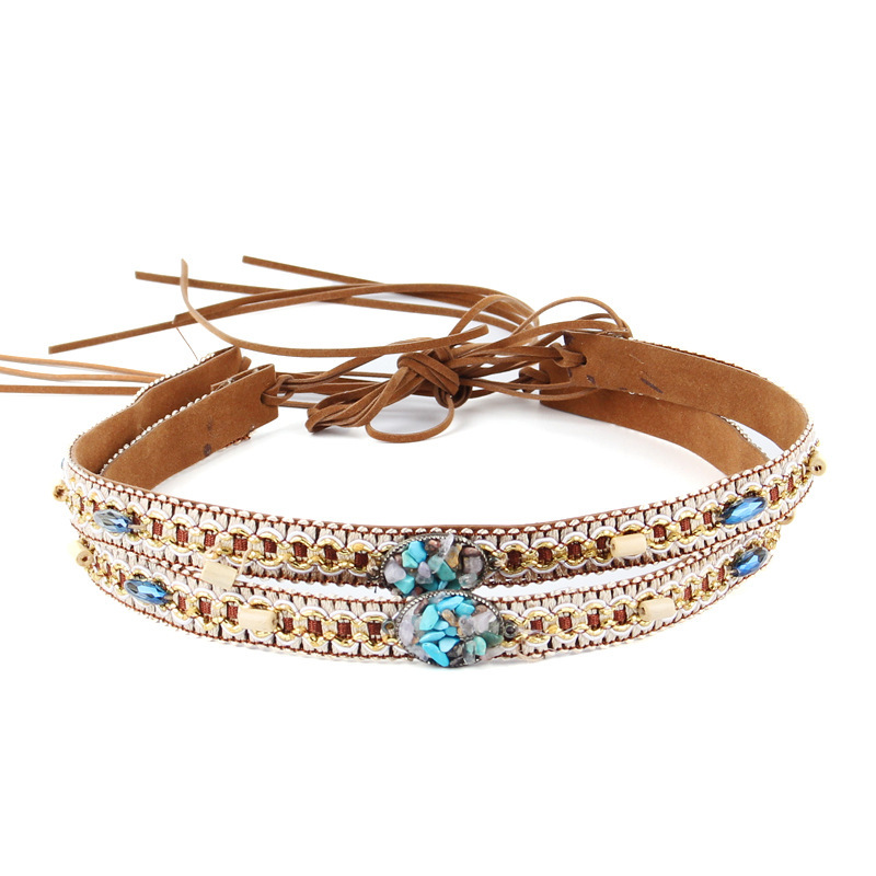 YP-38 (사진 2개) 청록색 자갈 아크릴 비즈 로프 벨트