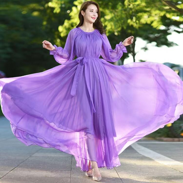 Dress with a Large Hem, Plus-Size Chiffon Maxi Dress, Spring and Summer Super Fairy-Like Seaside Vacation Floor-Length Ankle-Length Beach Dress Dress with a Large Hem, Plus-Size Chiffon Maxi Dress, Spring and Summer Super Fairy-Like Seaside Vacation Floor-Length Ankle-Length Beach Dress
