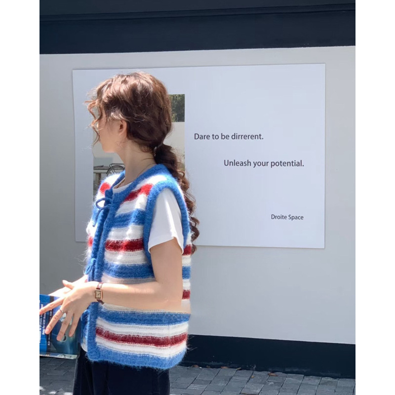 软糯撞色条纹针织马甲女2025新款秋冬季洋气叠穿无袖毛衣背心外搭|undefined