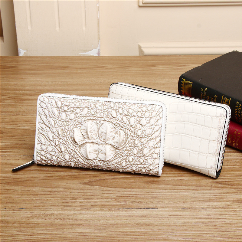 New Style Genuine Leather Men's Clutch Bag, Crocodile Leather, Himalayan White, Large Capacity Men's Single Zipper Wallet, Fashionable Wristlet Bag