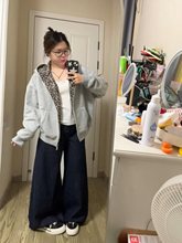 美式豹纹耳朵连帽卫衣外套女新款秋冬蓄热锁温拉链开衫上衣潮