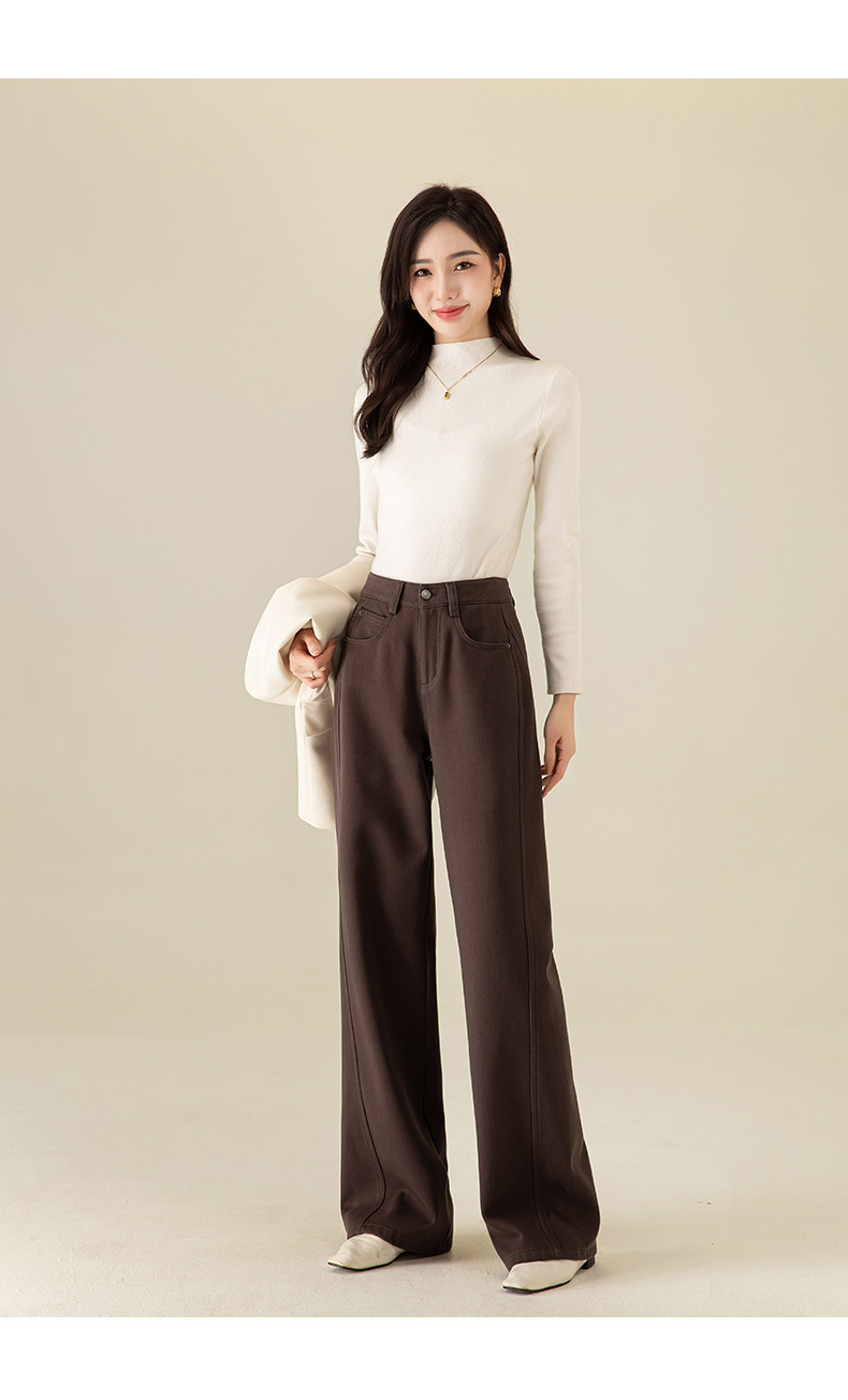 Quần ống rộng cotton linen lót lông mùa đông dáng suông ống thẳng — Màu cà phê chi tiết 23