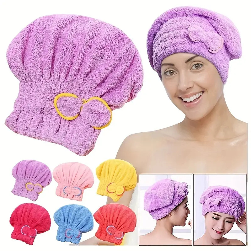 Sombrero de cabello seco de lana de coral damas arco gorro princesa engrosado absorción de agua niñas limpieza de cabello toallas de cuidado del cabello al por mayor image 3
