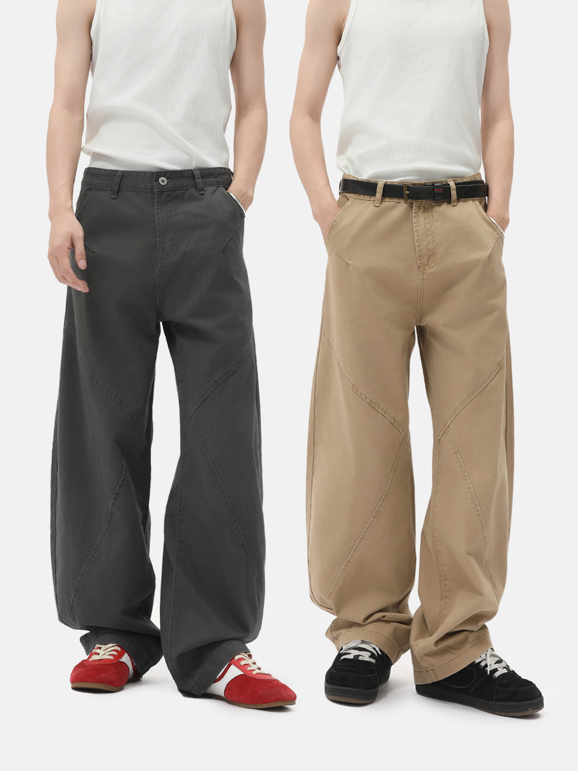 MTLCLOTHES para hombre | Pantalones machete de pierna ancha deconstruido retro americano para hombres y mujeres, monos casuales sueltos de marca de moda