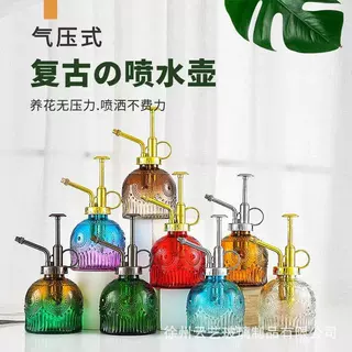 太阳花浮雕玻璃喷壶园艺家用洒水喷雾器浇水家居摆件复古园艺喷壶