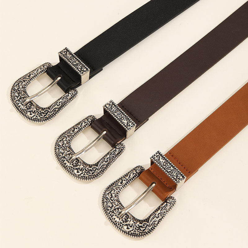 180g Weight Retro Solid Color Pu Leather Alloy Unisex Leather Belts