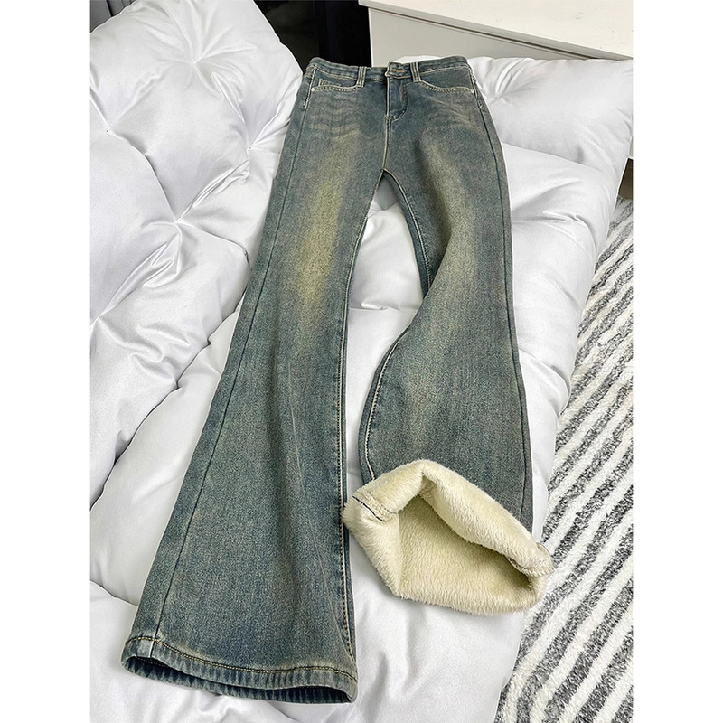Fleece-Lined Thick Retro Blue Flared Jeans for Women, Winter New Plus-Size High-Waisted Stretchy Slimming Bell-Bottom Pants Fleece-Lined Thick Retro Blue Flared Jeans for Women, Winter New Plus-Size High-Waisted Stretchy Slimming Bell-Bottom Pants