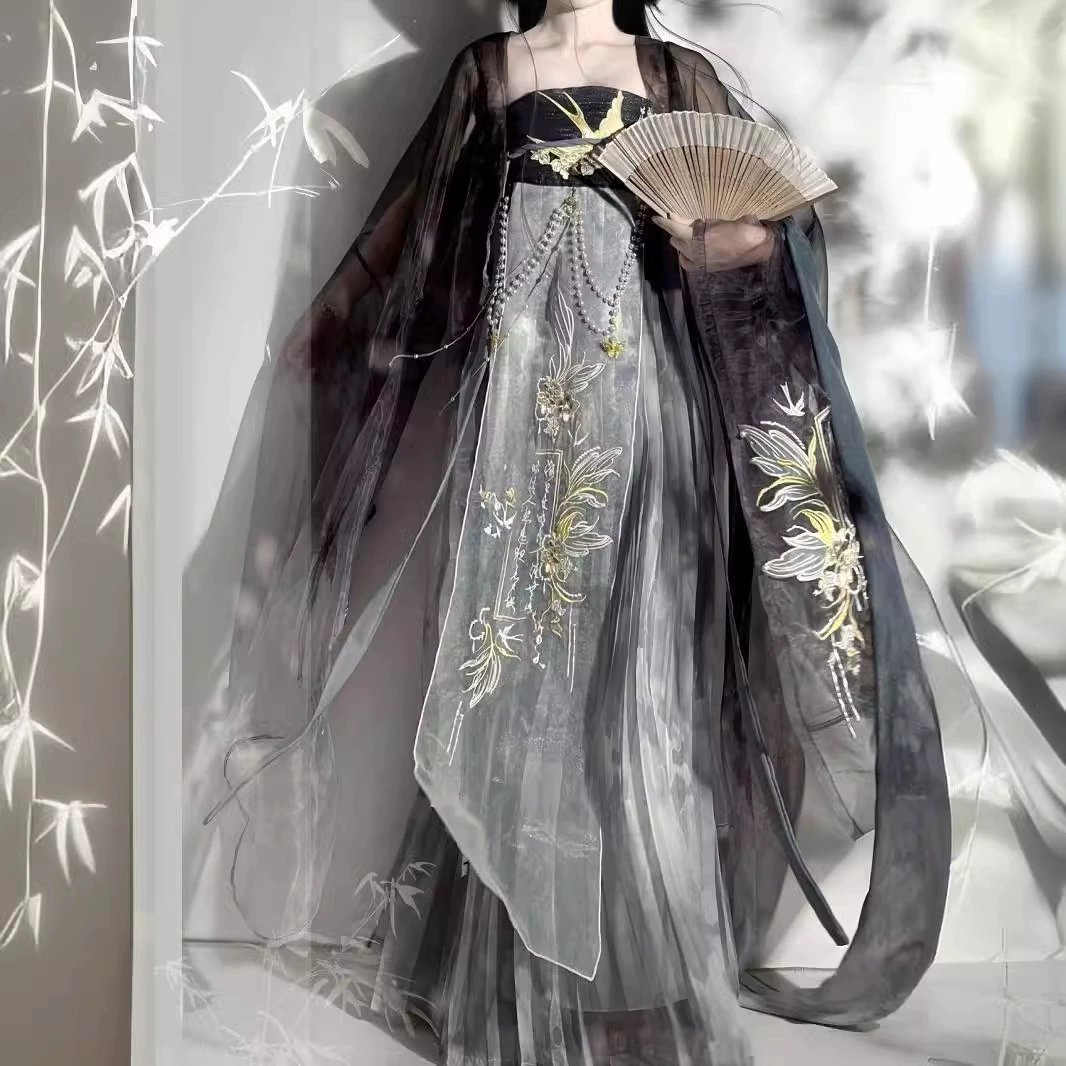 Новый Hanfu Girl [Предисловие к Yanyan Dream] Тяжелая промышленность вышивка Cycle Group Tang с большими рукавами рубашка супер сказочный ежедневный костюм