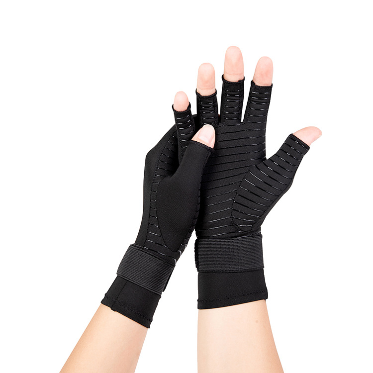 Amazon fibra de cobre presión guantes sin dedos Correa medio dedo deportes fitness ciclismo antideslizante guantes de montar al por mayor