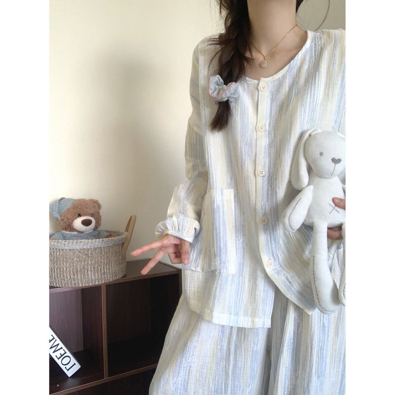 扎染条纹睡衣女春秋季长袖套装高级感跨境家居服大码网红风可外穿|undefined
